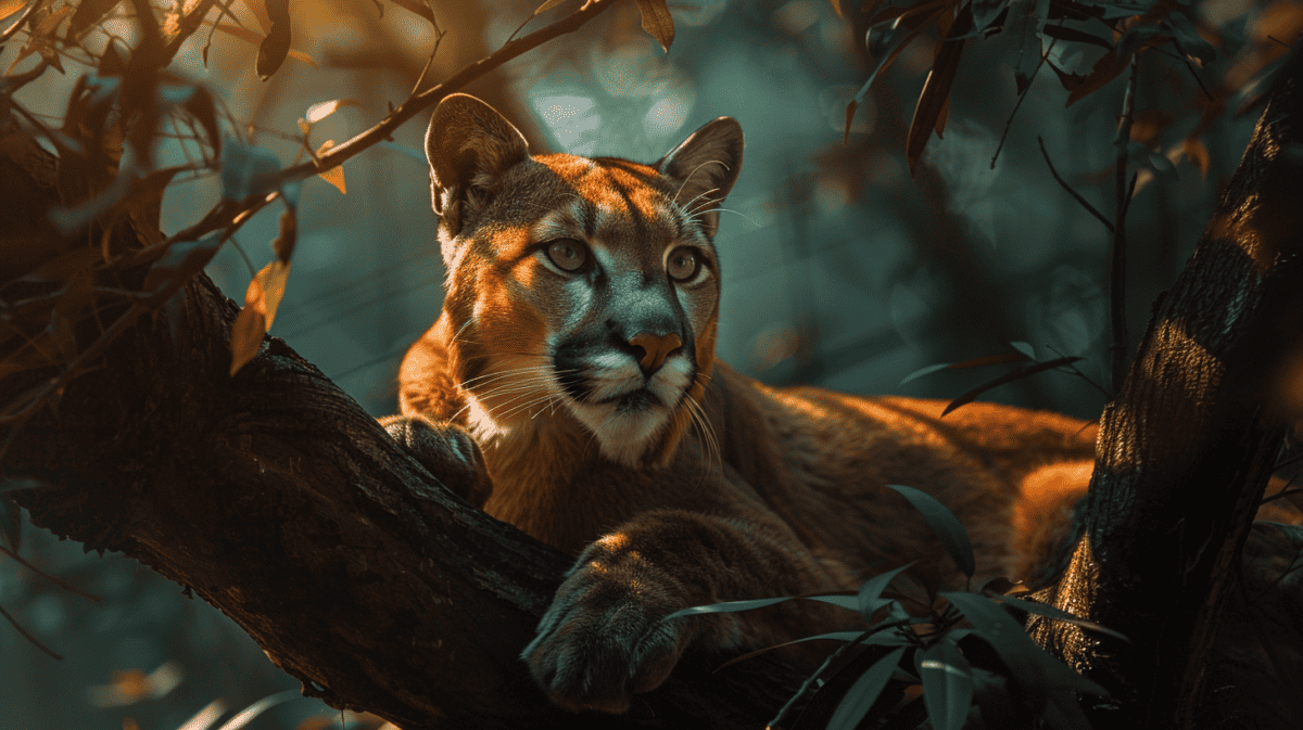 Mountain Lion on Tree. Image created by Chris Weber with Midjounrey.