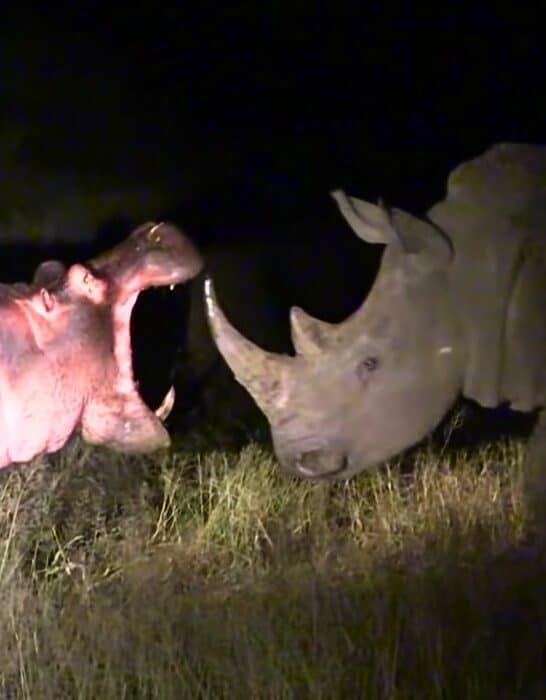 Watch: Rare Encounter Between Hippo and Rhino