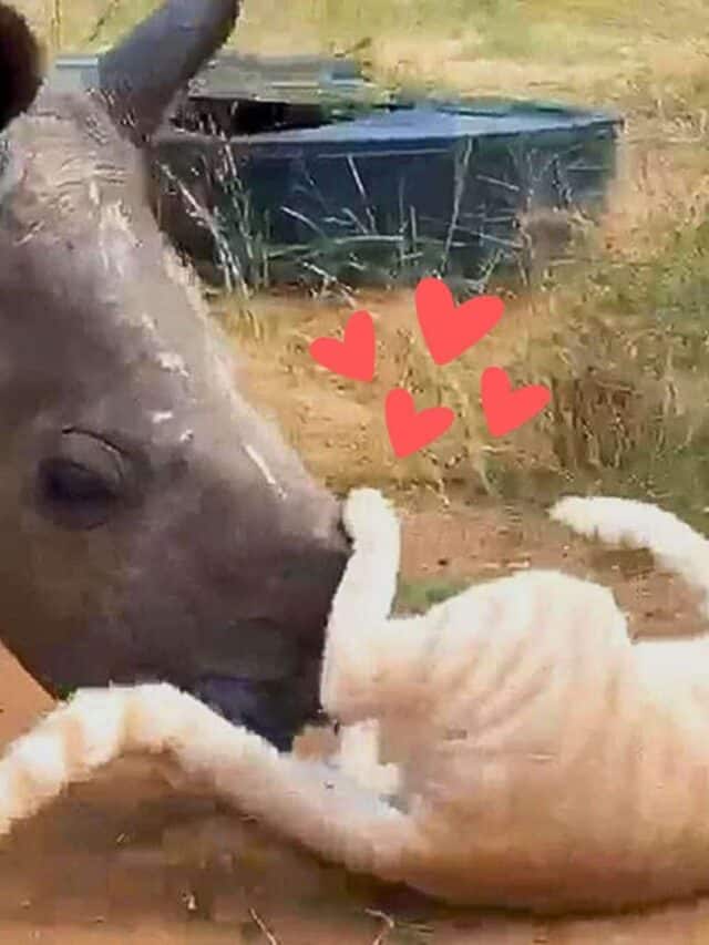 Rhino Falls In Love With Cat