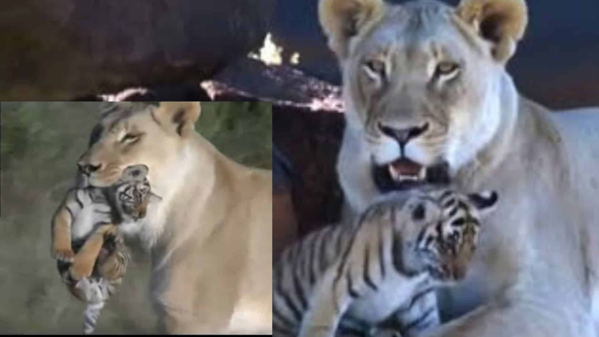 Lioness Helps Tigress to Raise Cubs