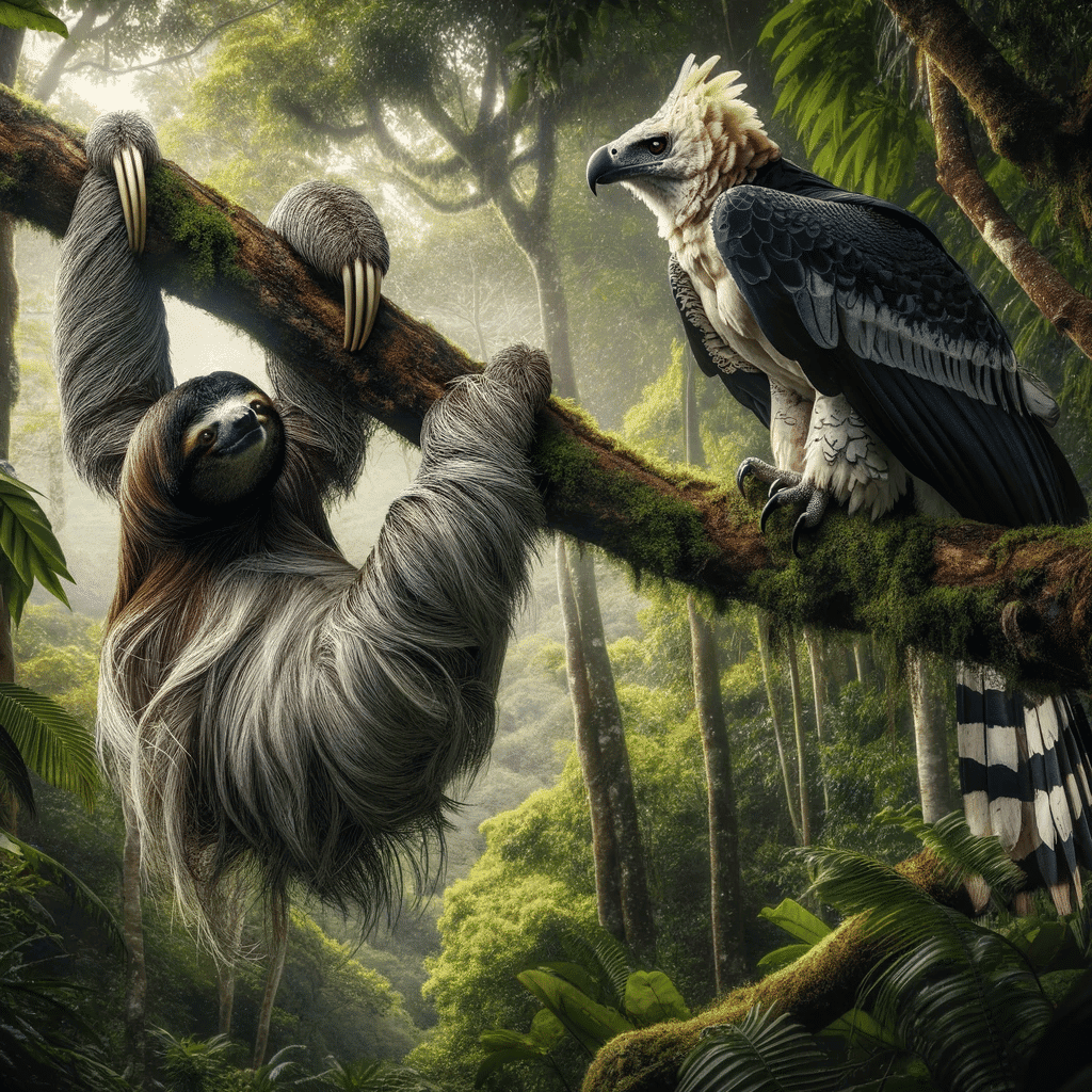 Own Illustration: Sloth vs Harpy Eagle 