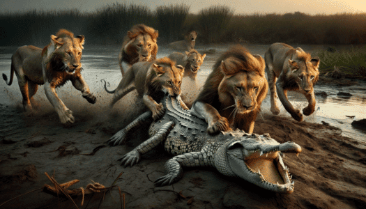Pride of Lions Hunt Crocodile in Fiercful Clash