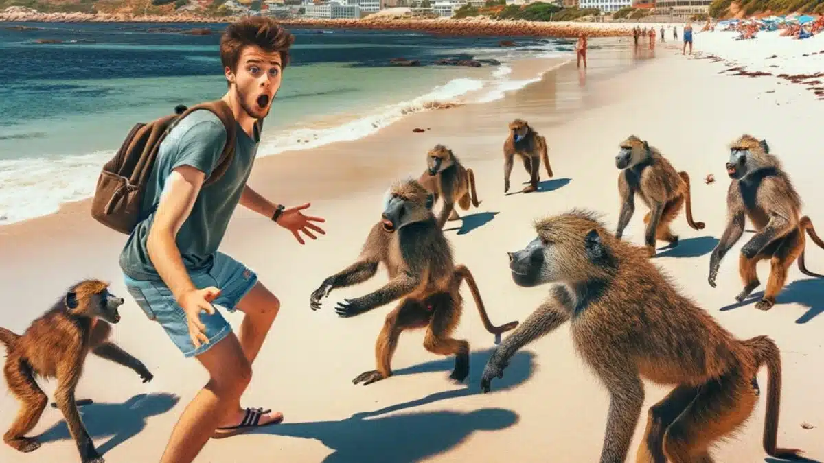 Tourist Attacked by Baboons at Beach