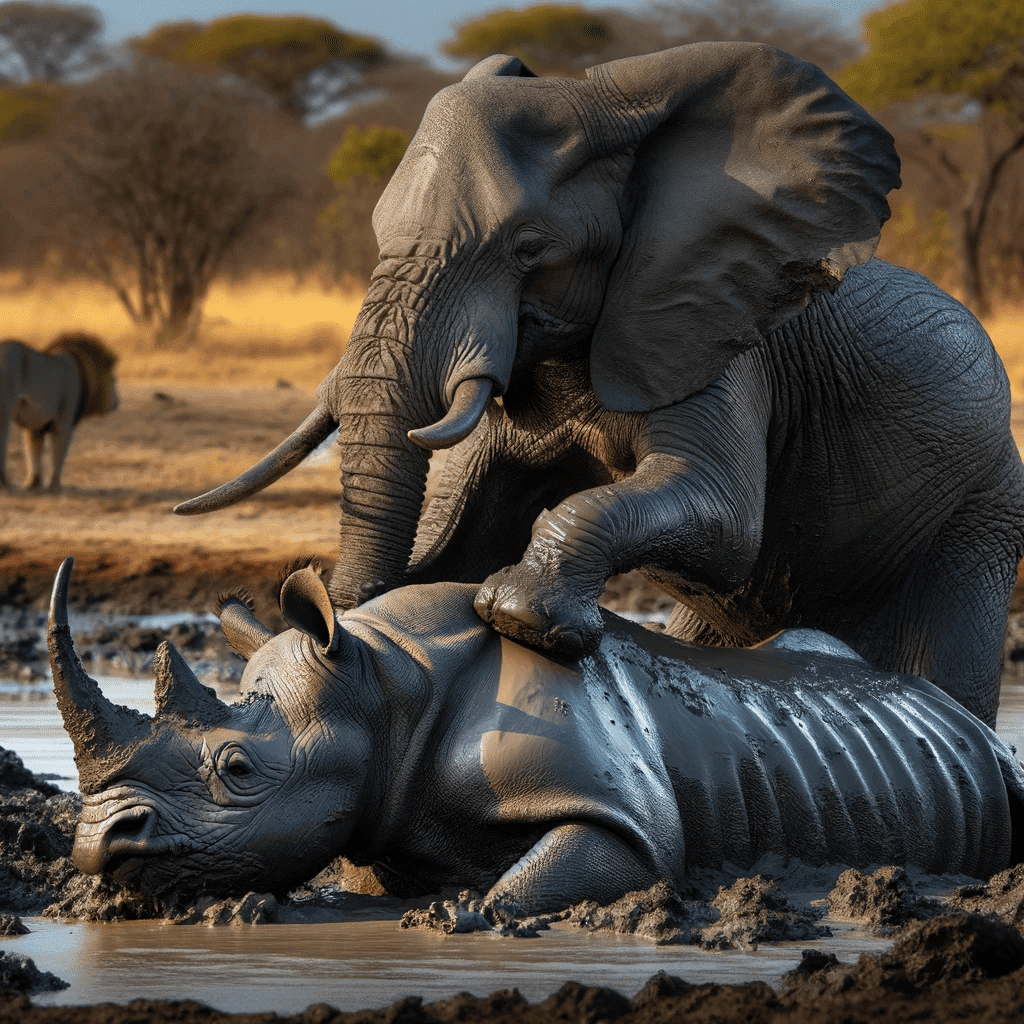 hero elephant saves rhino