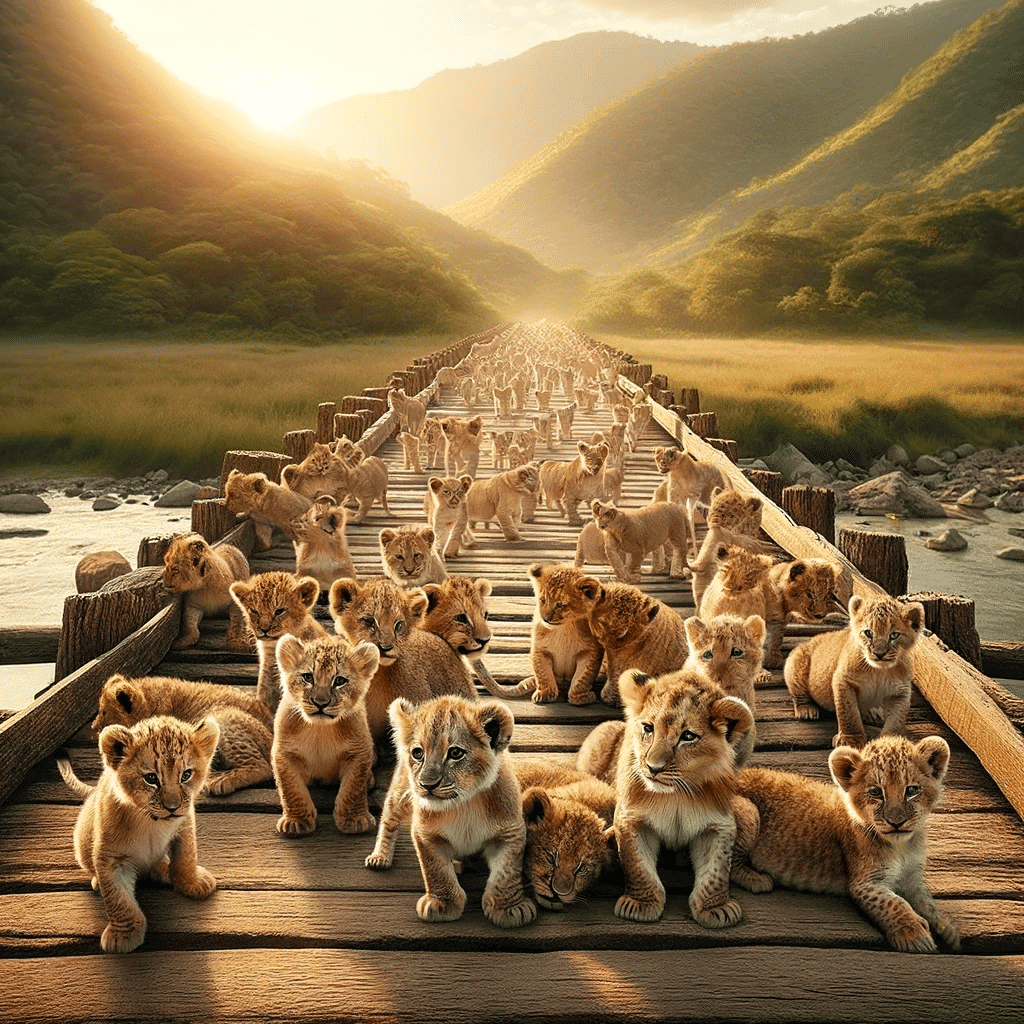 Bridge Overloaded with Lion Cubs