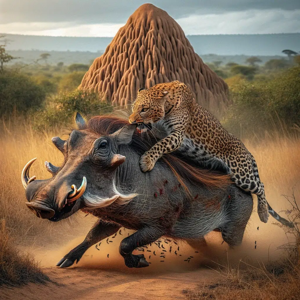 Warthog being attacked by a leopard