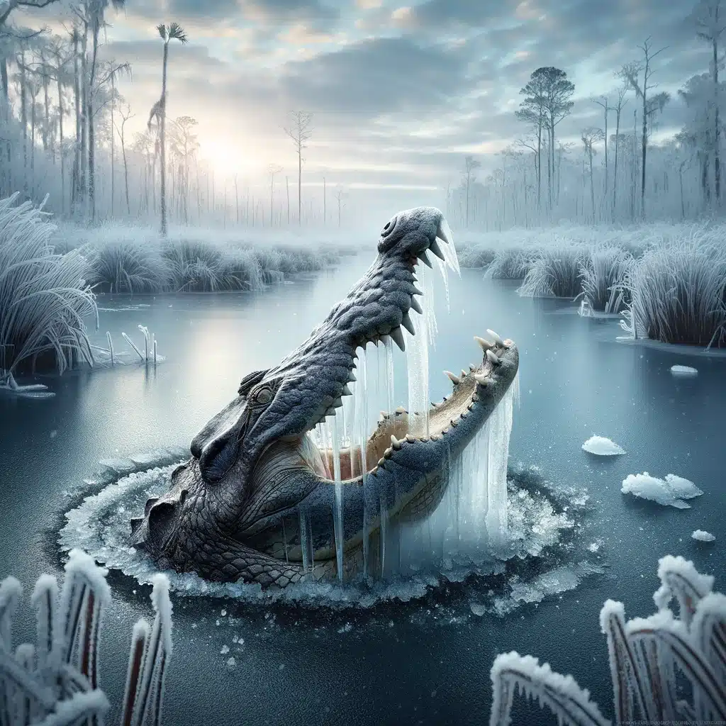 alligator in ice