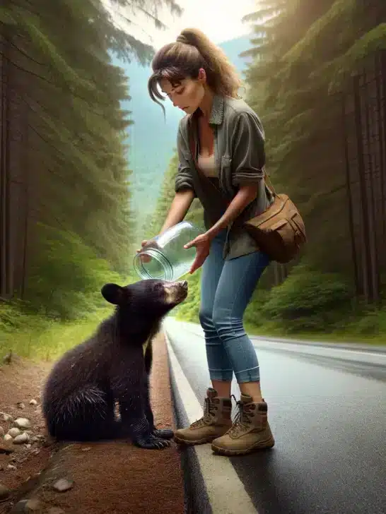 Woman Rescues Bear Cub With Its Head Stuck In A Plastic Jar