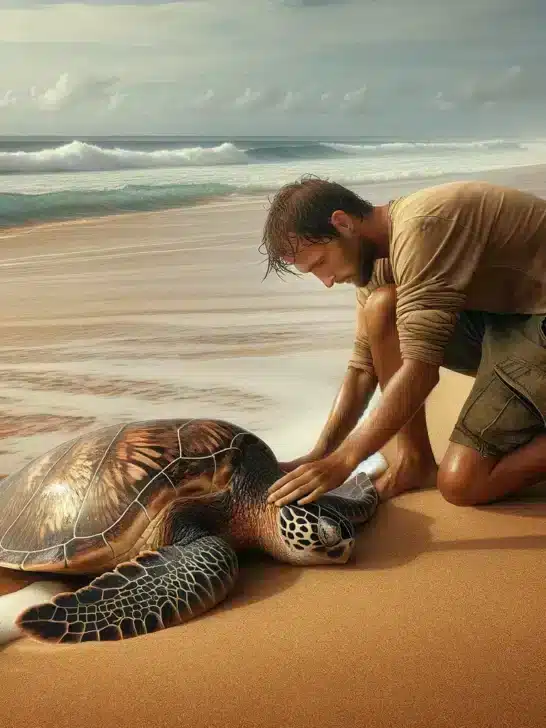 Man Heroically Saves Beached Turtle