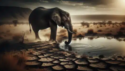 Elephant Cleans Dirty Water From A Dry River Bed To Drink