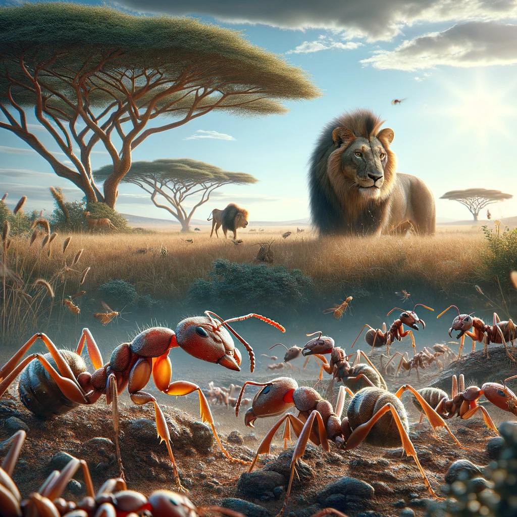 The invasive big-headed ant and its threat to the local wildlife, particularly lions, in Kenya.