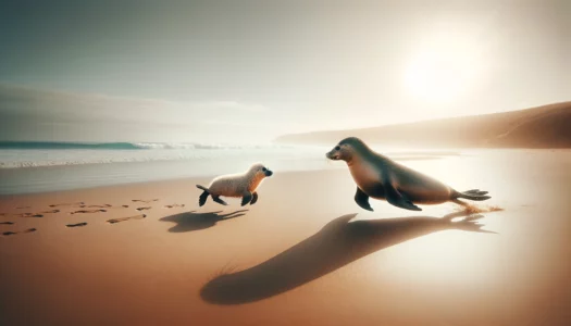Seal Runs Afer Her Curious Pup Trying To Explore