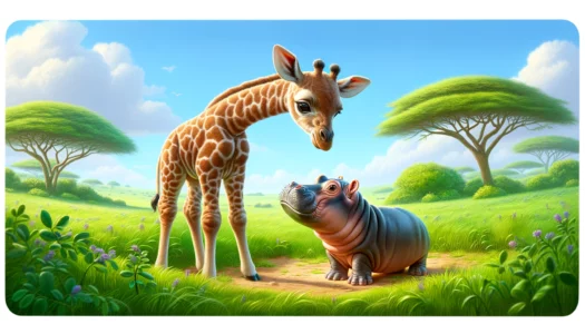 Baby Giraffe And Hippo’s Enchanting First Encounter