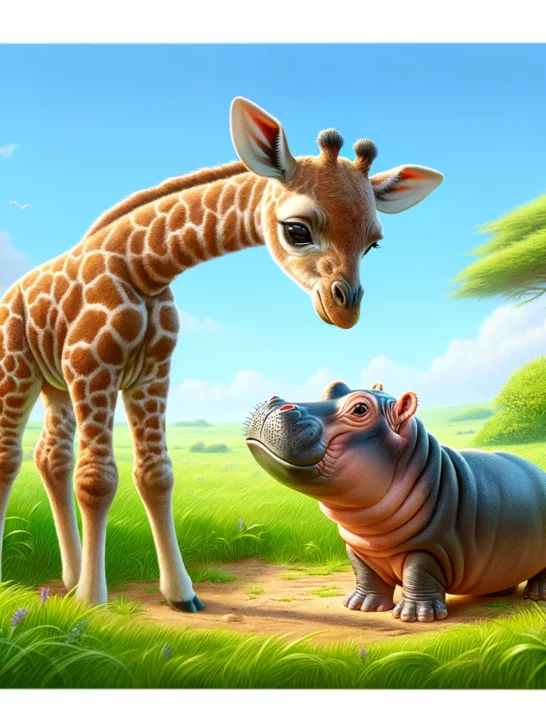Baby Giraffe And Hippo’s Enchanting First Encounter
