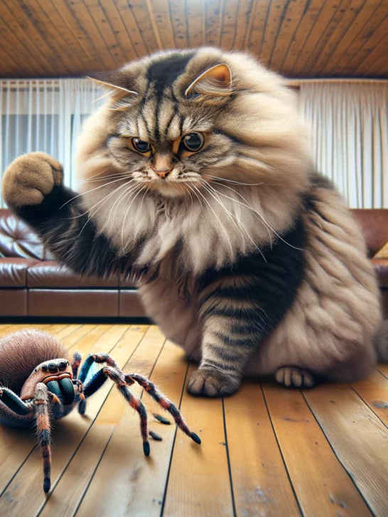 Cat Smooshes A Massive Spider