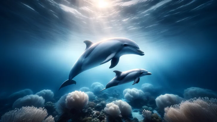 Baby Dolphin With Leucism Spotted Swimming Alongside Its Mother