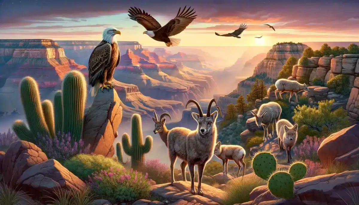 Picture of the grand canyon with animals in it