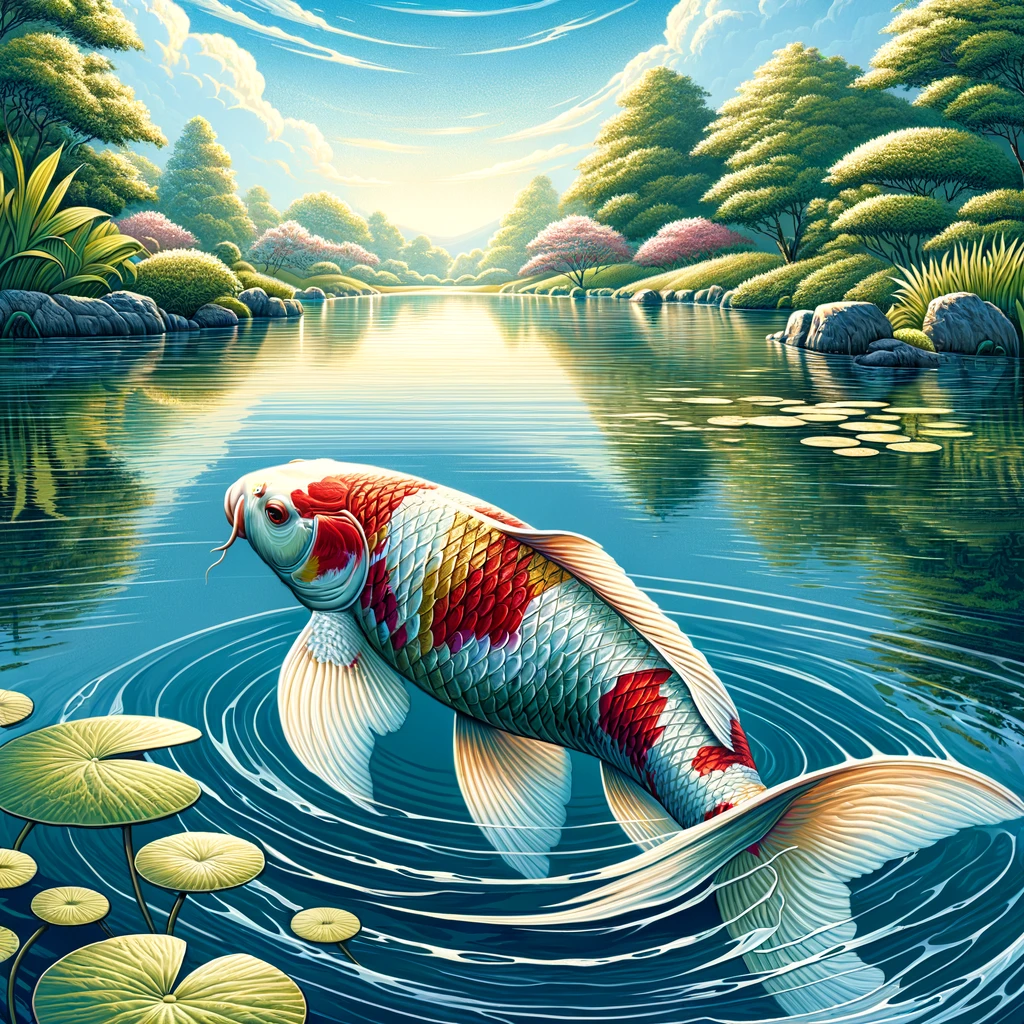 Koi fish in a beautiful pond