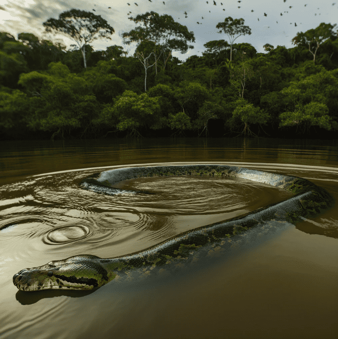 Massive anaconda in the amazon river