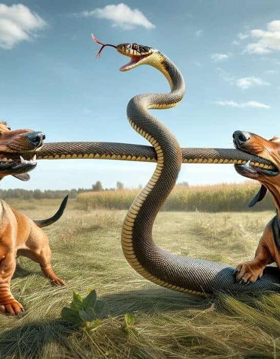 Watch: Snake Vs. Two Sausage Dogs
