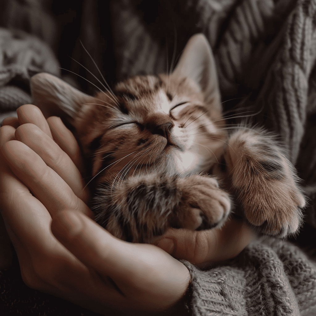 Loving Kitten in hand- Image creadted by Chris with MiJourney