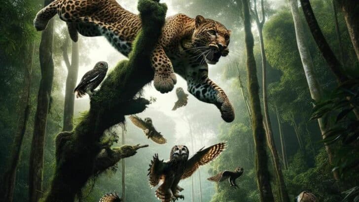 Leopard Jumps 30ft to Catch Owl