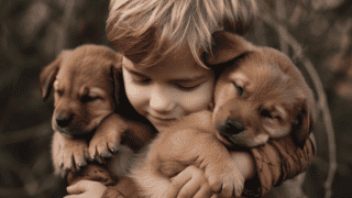 Boy Rescuing Puppies Created by Chris with MidJourney