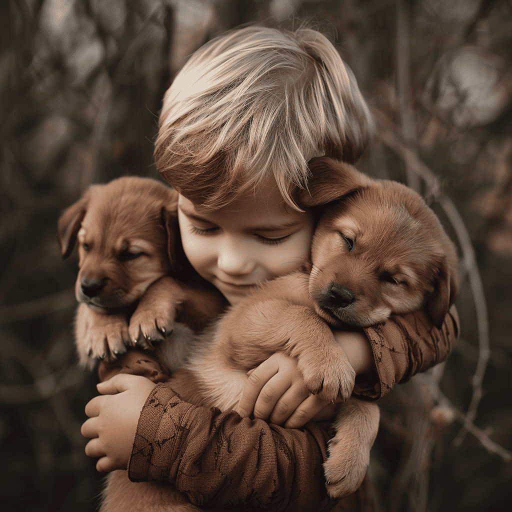 Boy Rescuing Puppies Created by Chris with MidJourney