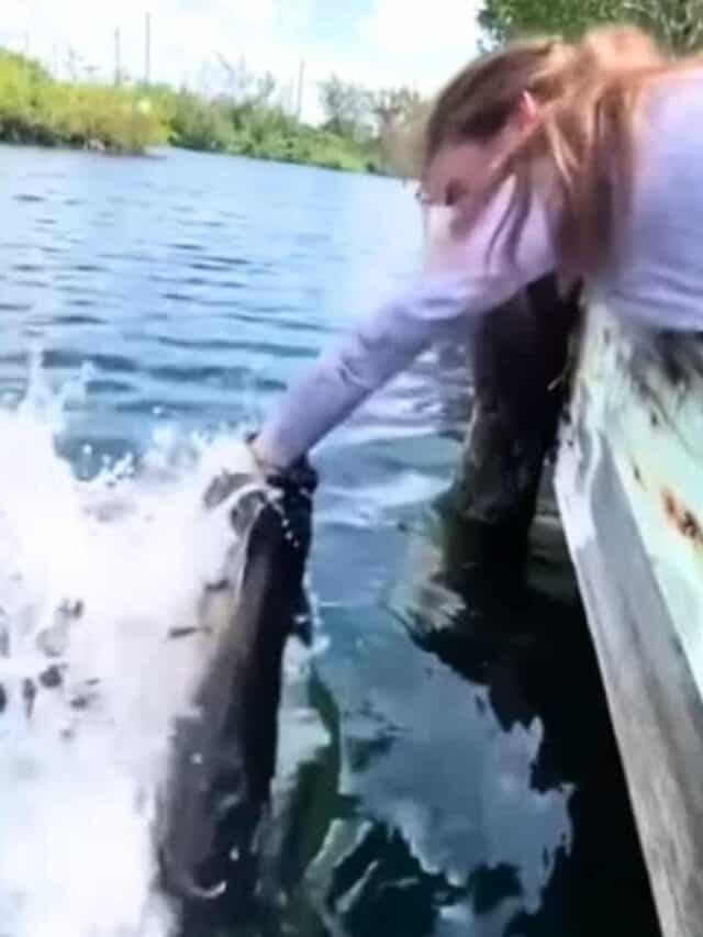 Girl Catches HUGE Fish with Only One Hand