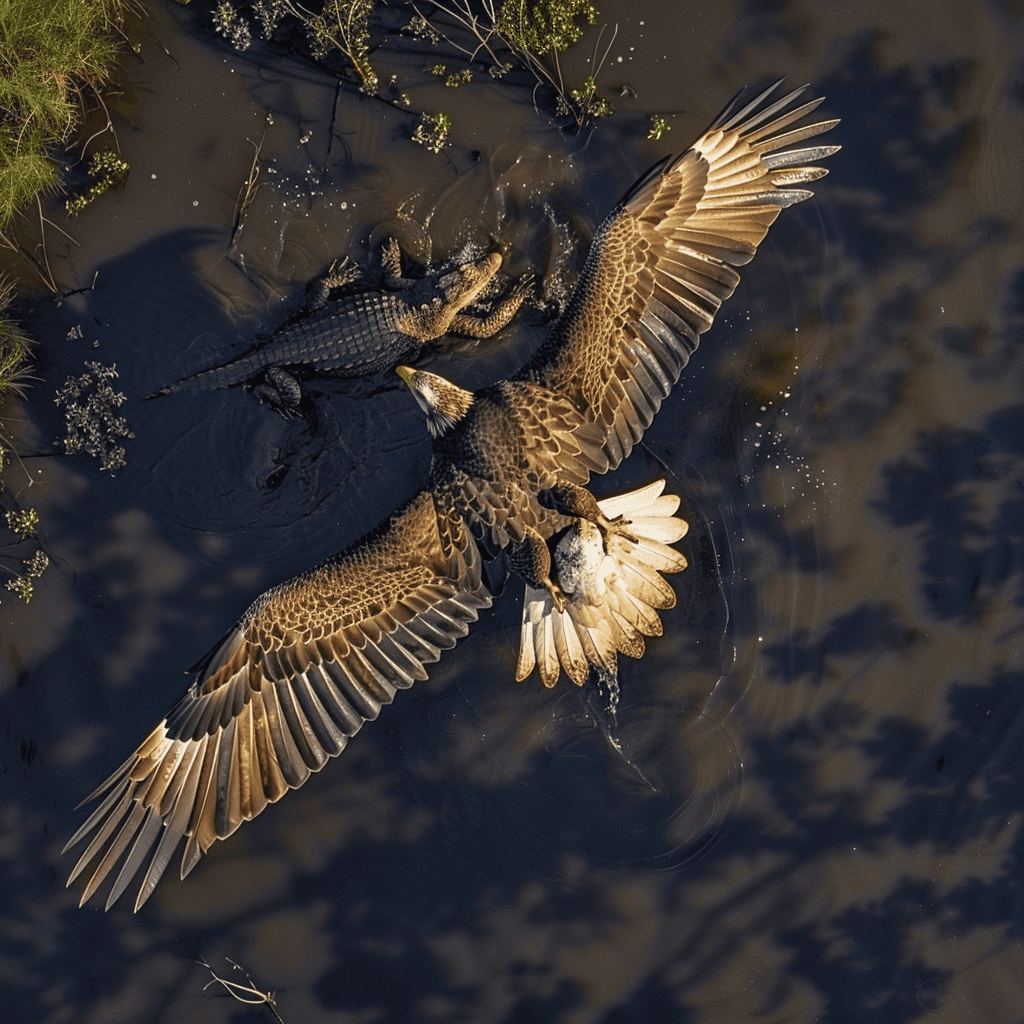 Eagle Challenging Crocodile Mother