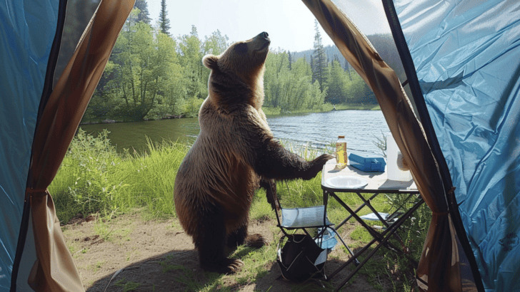 Bear Arrives At Campsite And Steals Food While People Hide Inside Tent