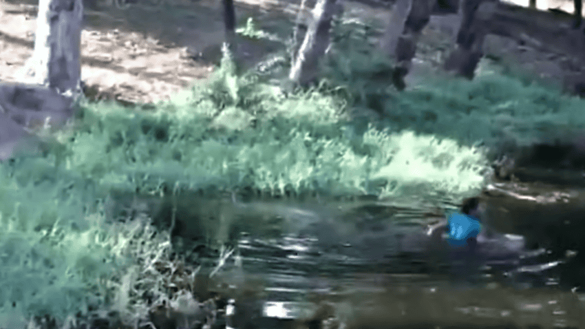 man swims away