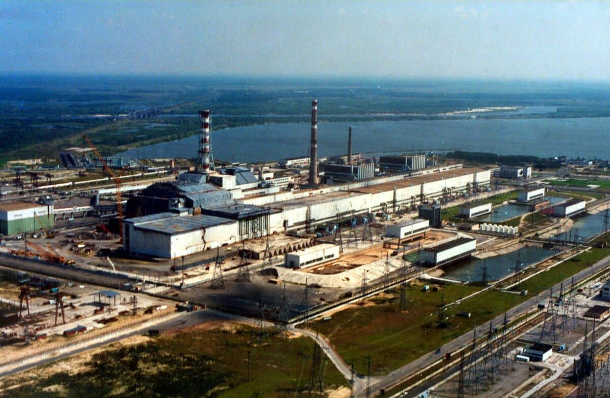 Aerial view Chernobyl nuclear power plant.
