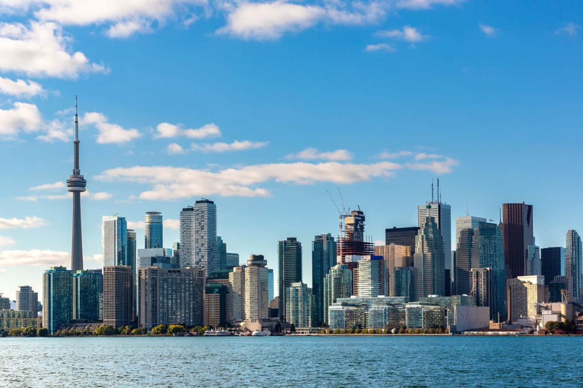 Panoramic view of Toronto skyline in a sunny day, Ontario, Canada.