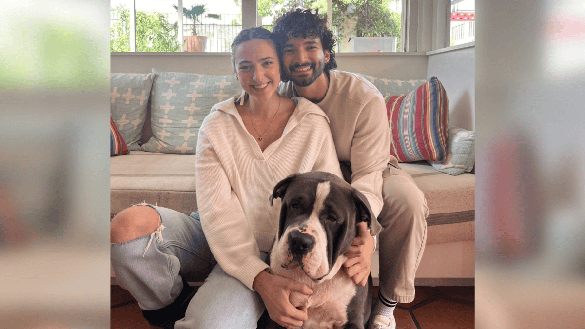 Rescued dog with his new family.