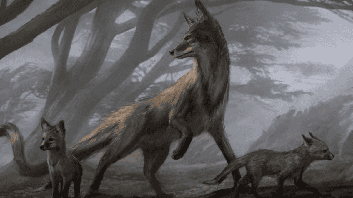 Paleolithic dog and her two cubs.