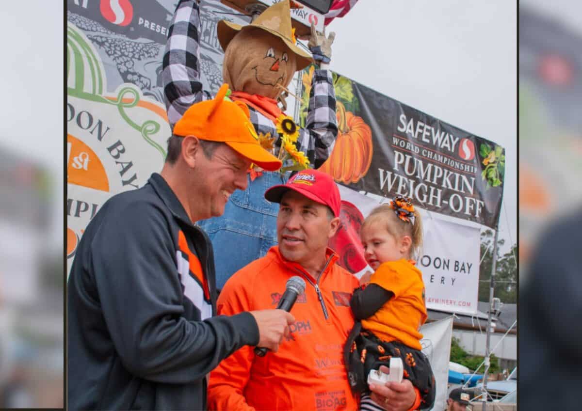 Travis Gienger. the winner of the Halfmoon Bay 51st pumpkin weigh-off challenge. 