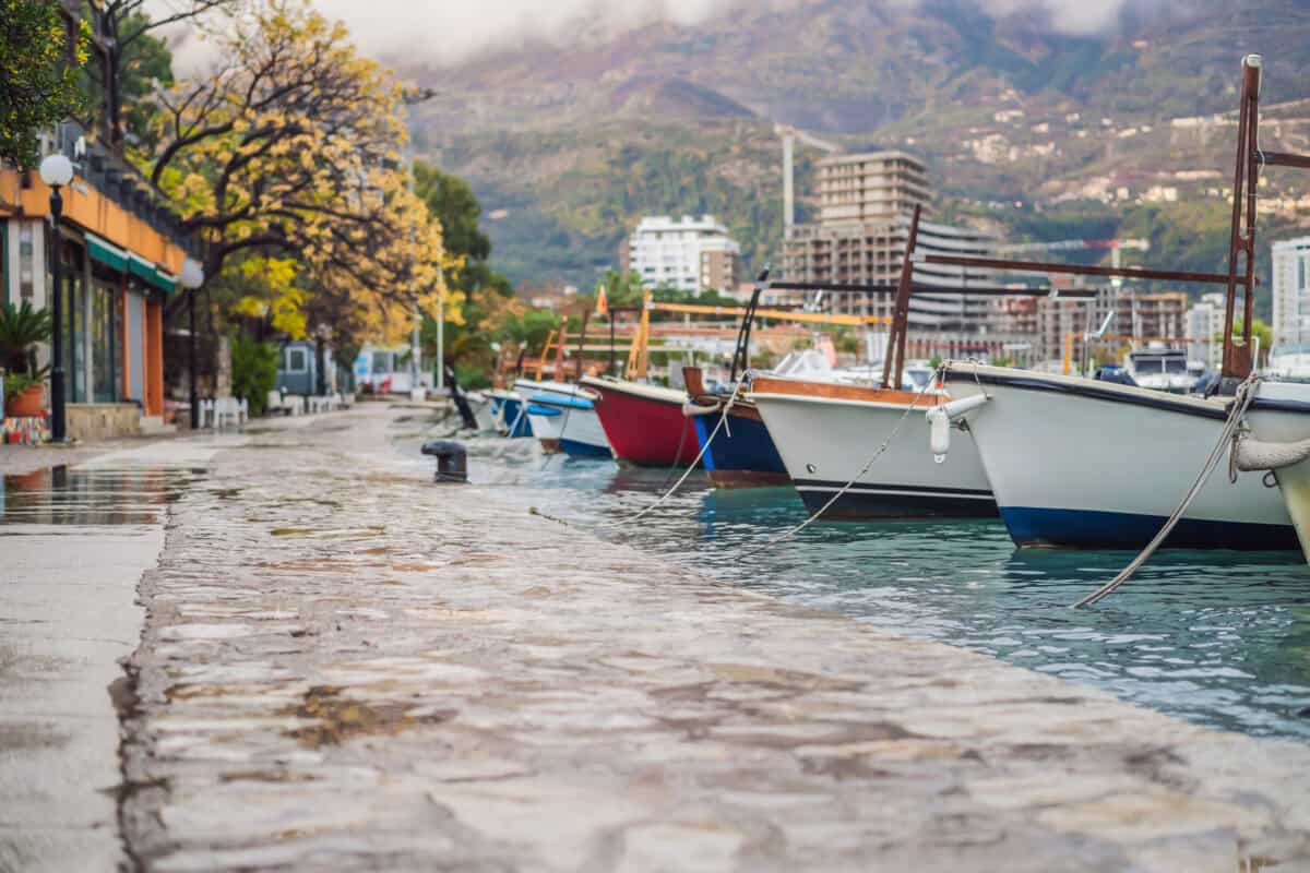 Global warming ocean level rise on waterfront in Europe.