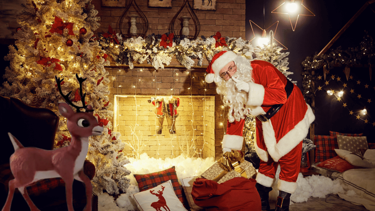Christmas scene with Santa and Rudolph