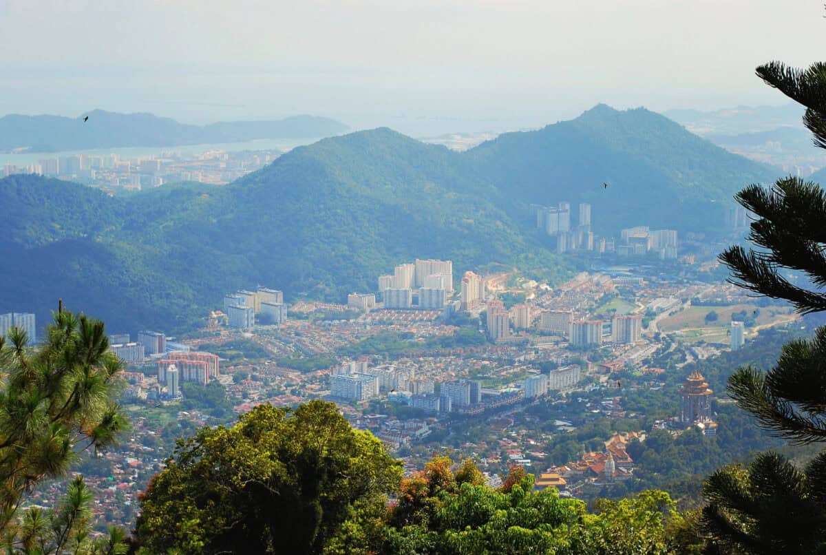 George Town Penang Malaysia Aerial View at Blue Hour