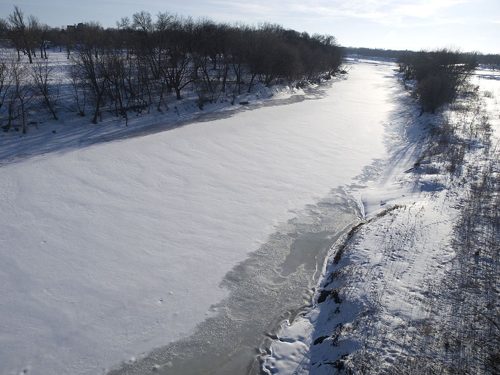 frozen Red River of the North in Fargo, North Dakota