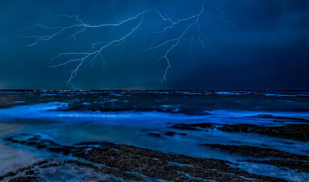 body of water under storm