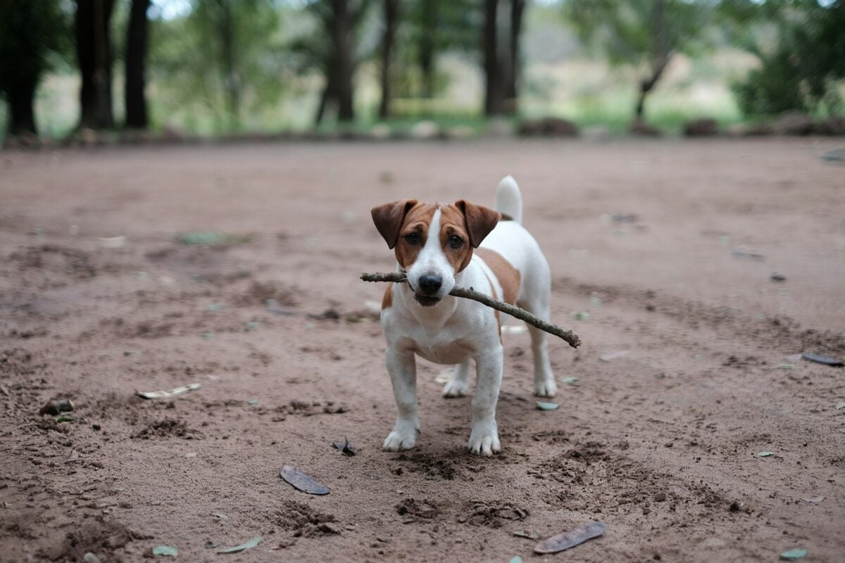 Jack Russell with a stick