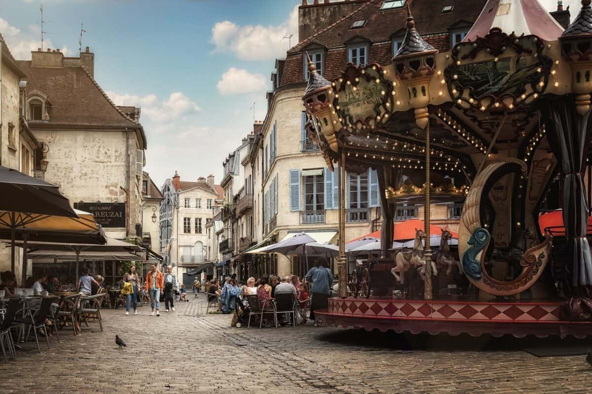 carousel, old town, urban, dijon, france, street, pedestrian zone, people, downtown, shopping street, city, old, historical, street photography, dijon, france, france, france, france, france, street, street
