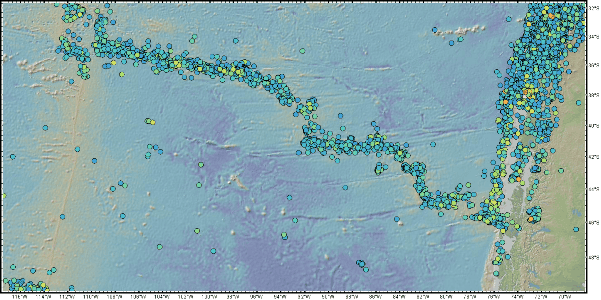 Chile ridge seismicity distribution