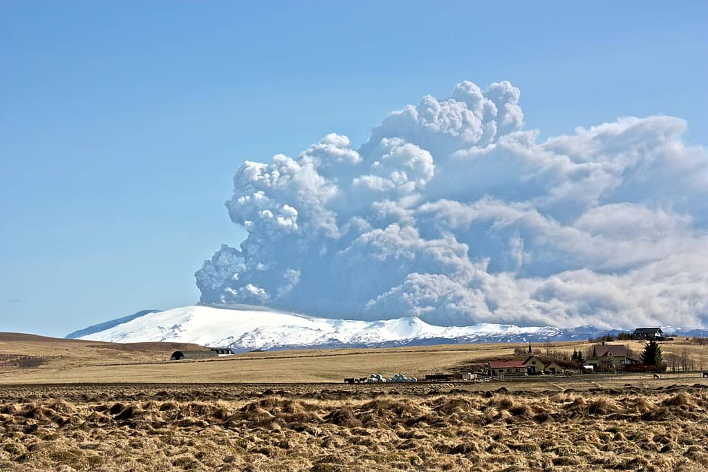 The 2010 eruption at Eyjafjallajökull in Southern Iceland.
