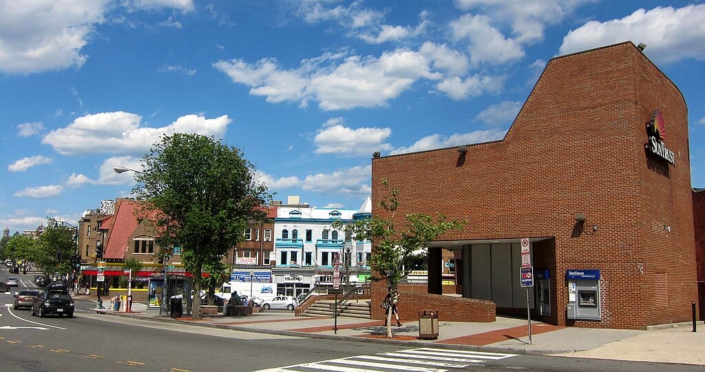 A SunTrust branch located at 1800 Columbia Road, N.W., in the Adams Morgan neighborhood of Washington, D.C. The site is the former location of the Knickerbocker Theatre, which collapsed on January 28, 1922, during the Knickerbocker Storm.