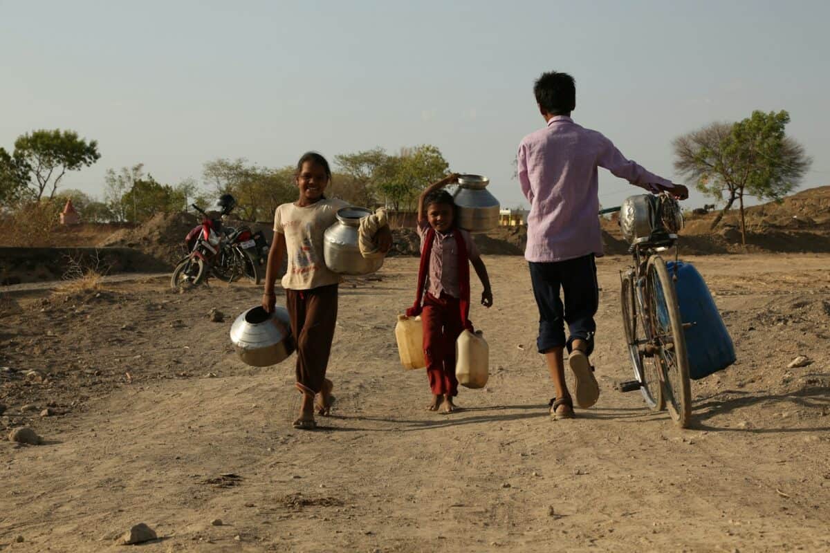 People fetching water during a drought