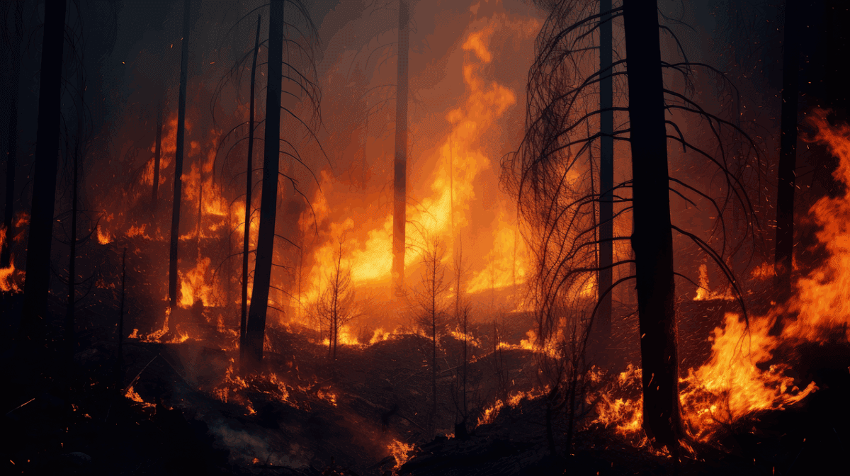 ai generated, forest, fire, country, trees, night, conifers, ecology, flame, burning, flames, catastrophe, nature, apocalypse, bushfire