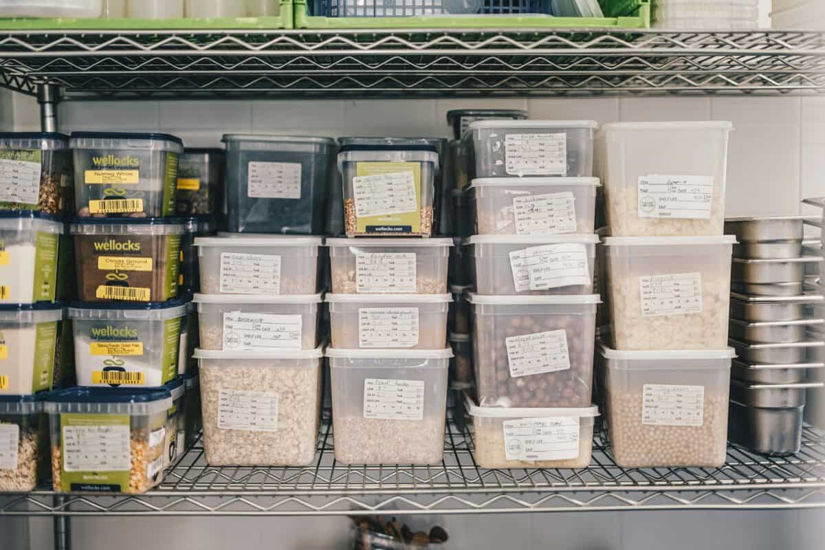 Various foods in containers for safekeeping.